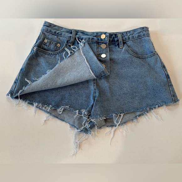 PINKYOTTO Denim Shorts New York Denim Frayed Skort Pockets Y2K - Picture 3 of 11